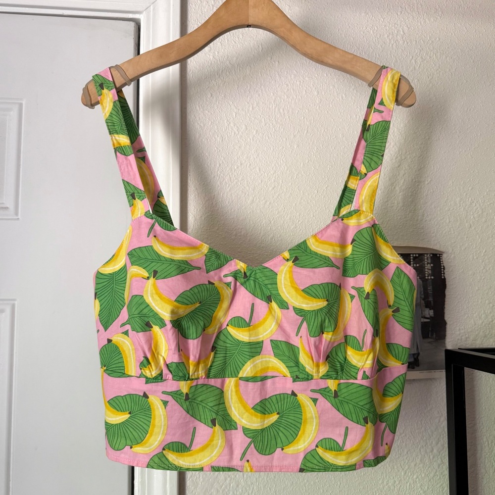 RETROLICIOUS green pink yellow tropical banana fruit cropped pinup tank top